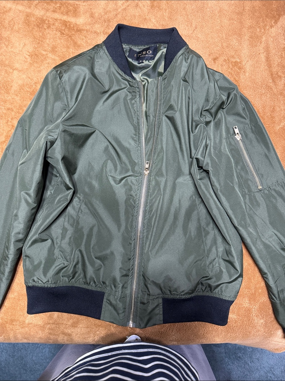 Unbranded Women's Olive Green Bomber Jacket with Navy Trim